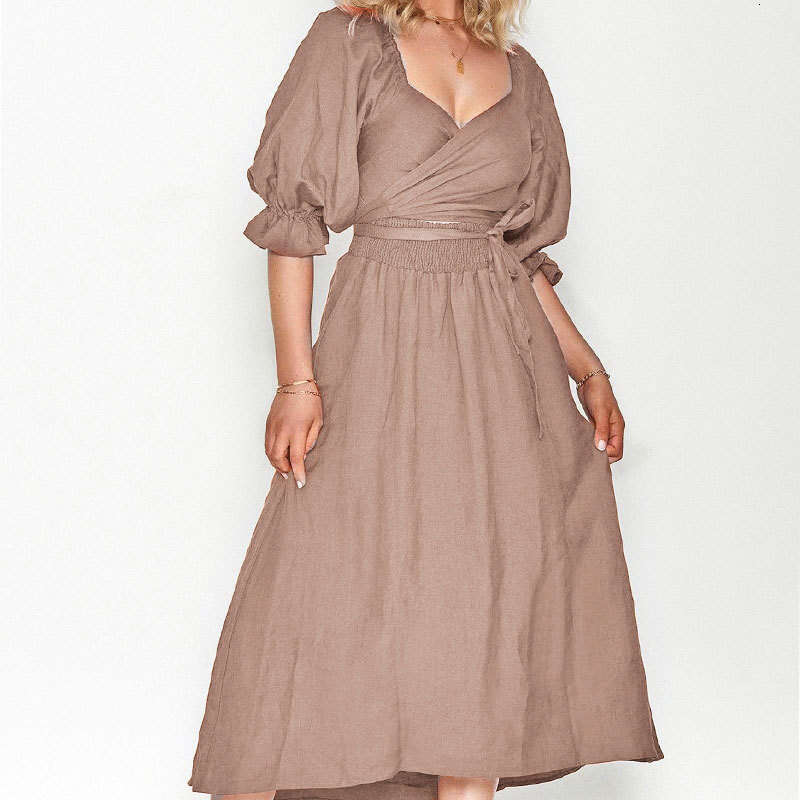 2025 Women's New Sexy Trendy Bubble Sleeve V-Neck Loose High Waist Dress For Women KLMY