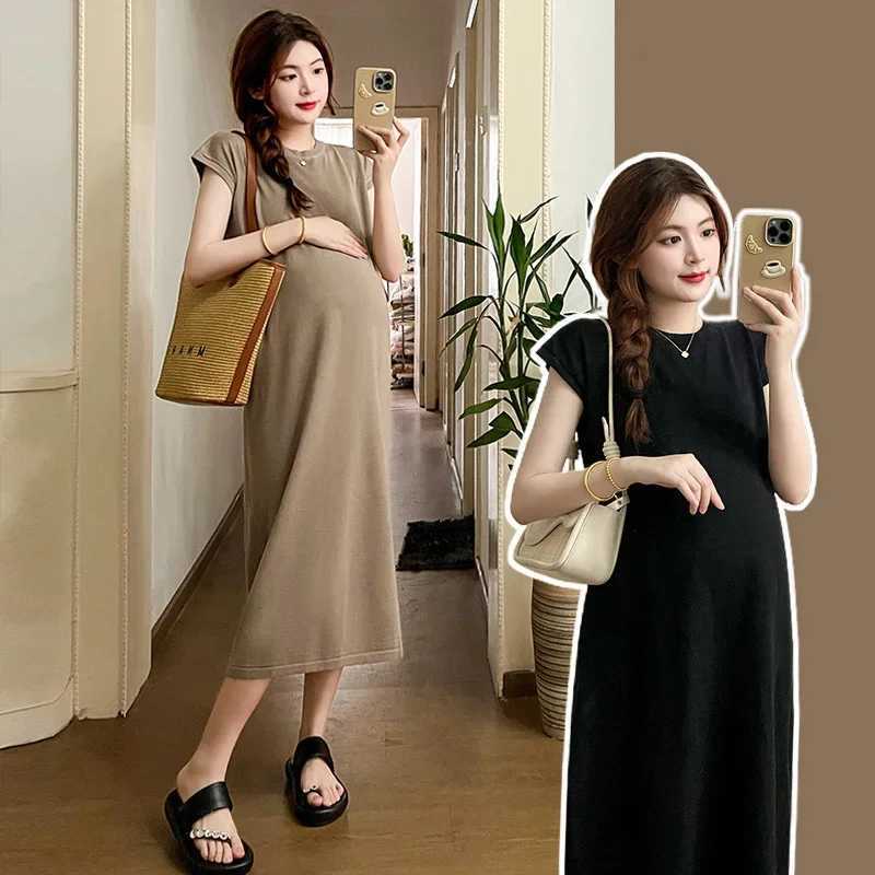 Summer Maternity Dresses Solid Short Sleeve Bodycorn Maxi Dress Pregnant Women Baby Shower Gowns Premama Clothing PregnancyT250311