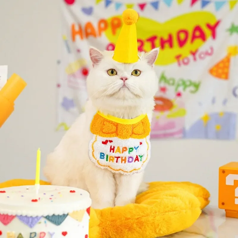 Adorable Dog Cat Puppy Birthday Hat Bandana Set Cat Dog Accessories Pet Birthday Supplies товары для собак