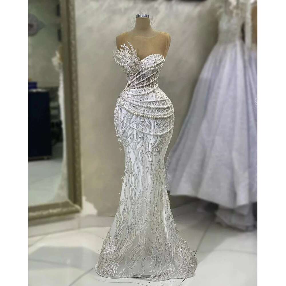 Sleeveless Wedding Dresses Laces, Beads, Beading Mermaid Dresses, Bright Crystal Dress