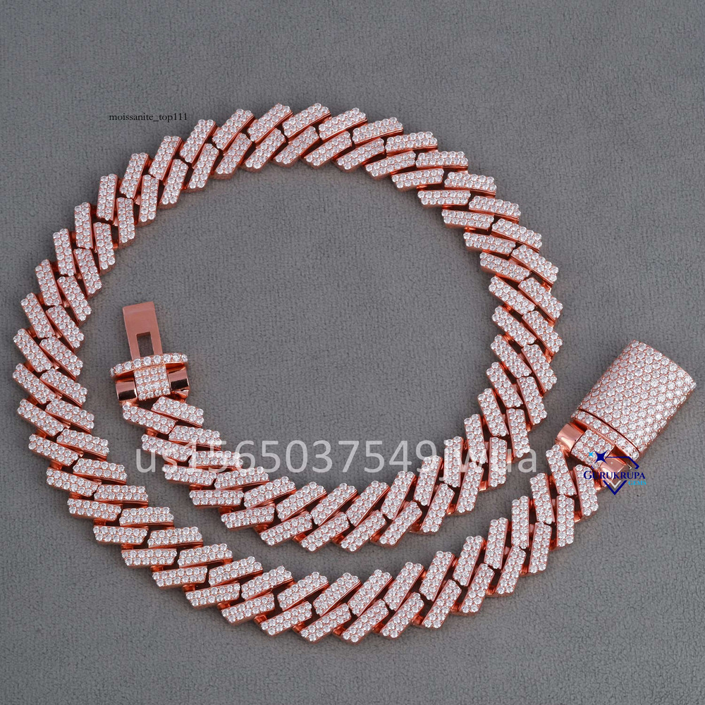 Hot Selg Sterg Sier Chain Necklace Ice Out Through Dia Testing Lab Grown Hip Hop Chunky Cuban Chains