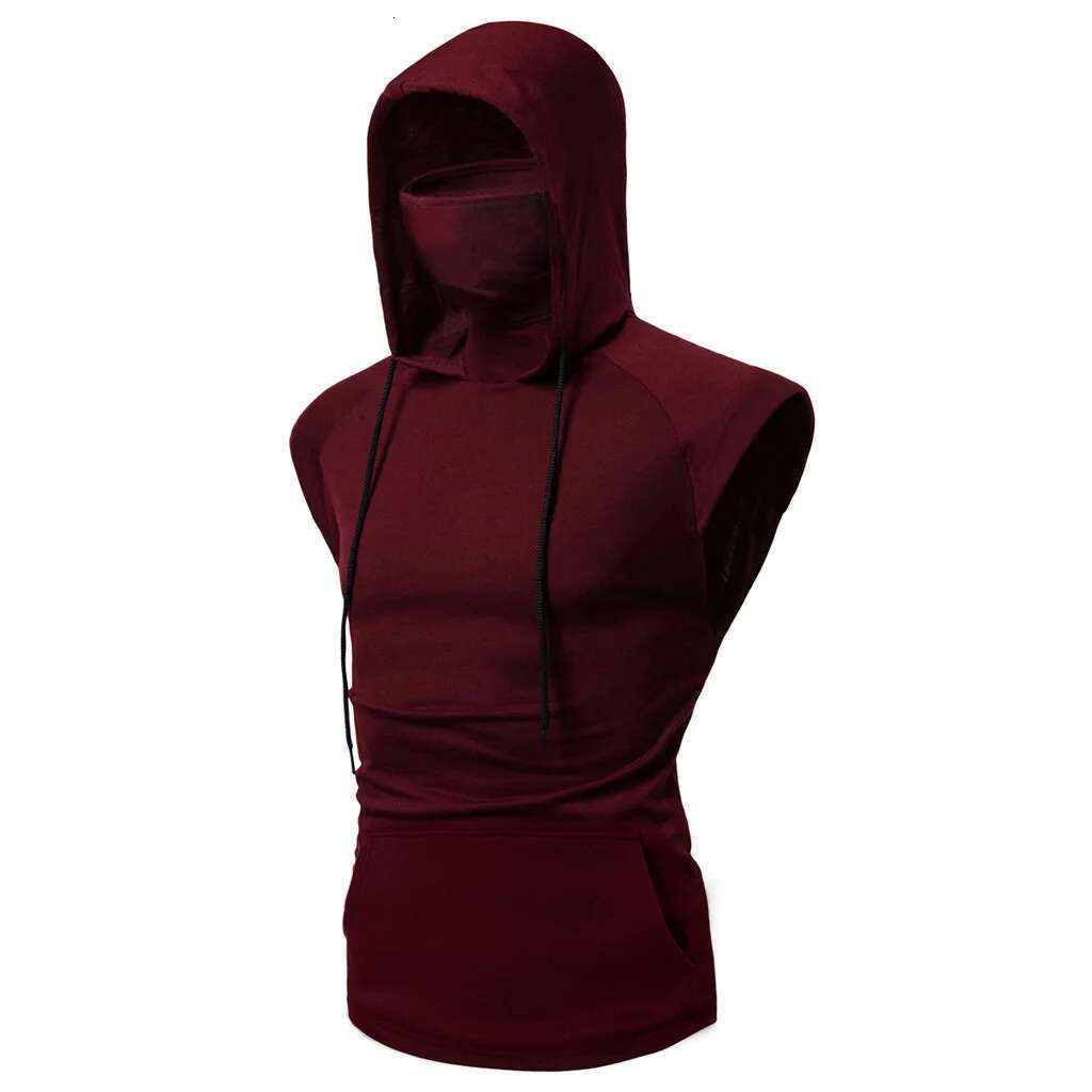 New Mens Gym Thin Long Sleeve Hoodies With Casual Splice Large Mask Hoodie Sweatshirt Hooded Tops Cycg
