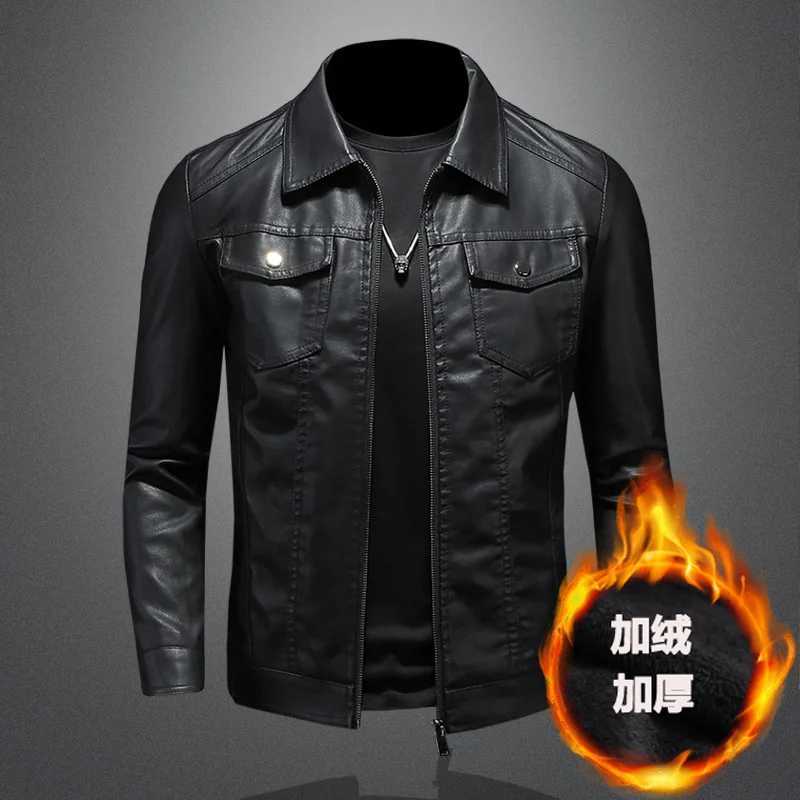 Mens Motorcycle Leather Jacket Large Size Pocket Black Zipper Lapel Slim Fit Male Spring and Autumn High Quality Pu Coat M-5XlT250311