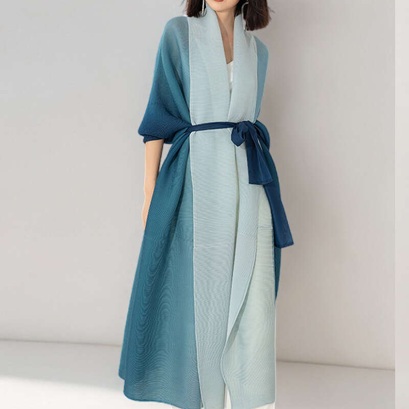 Miyake Windbreaker Jacket Women's Gradient Loose Plus Size Fat Mm Lace Up Pleated Shawl