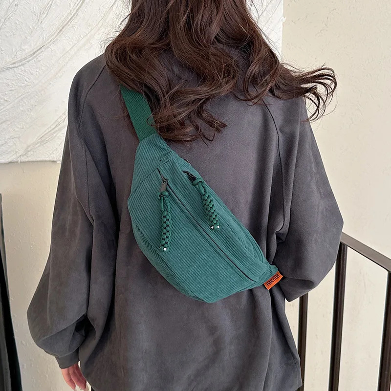 Casual Corduroy Belt Bags for Women Fashion Fanny Pack Female Banana Waist Bag Hip Purse Shoulder Crossbody Chest Bag Pocket 250311