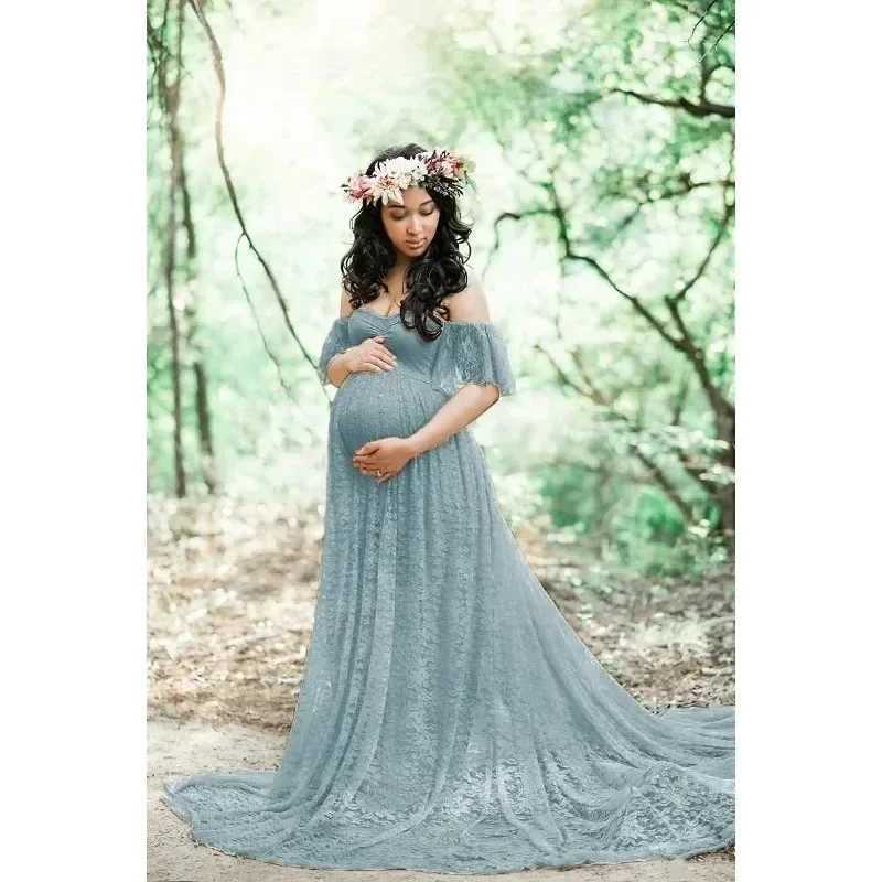 Shoot Lace Pregnant Women Tail Short Sleeve Maternity Photography Props Shooting Accessories Dress for Photo X250224