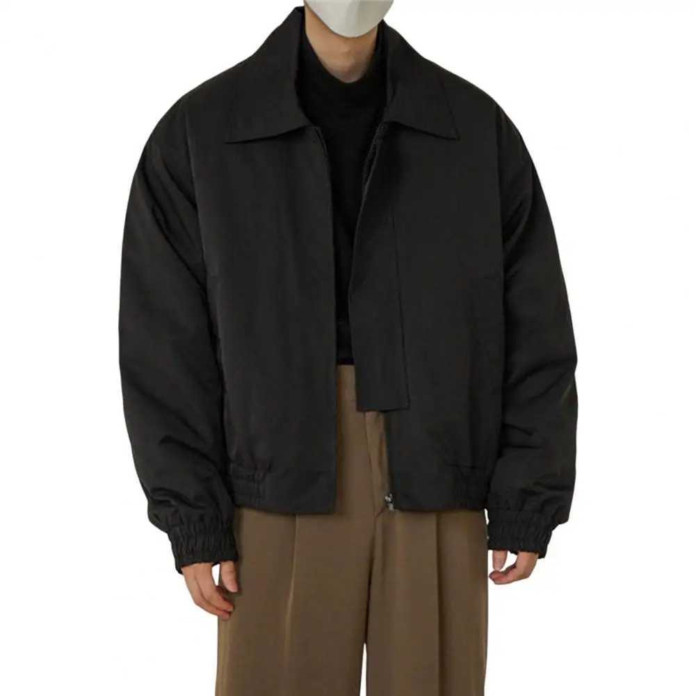 Washable Trendy Solid Color Lapel Collar Men Jacket Polyester Men Trench Coat Casual for TripT250311