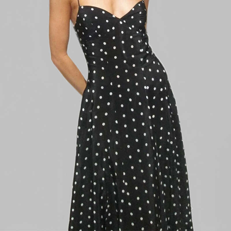 2025 Spring Women's Elegant And Casual Dot Printed Shoulder Strap Party Dress KLMY