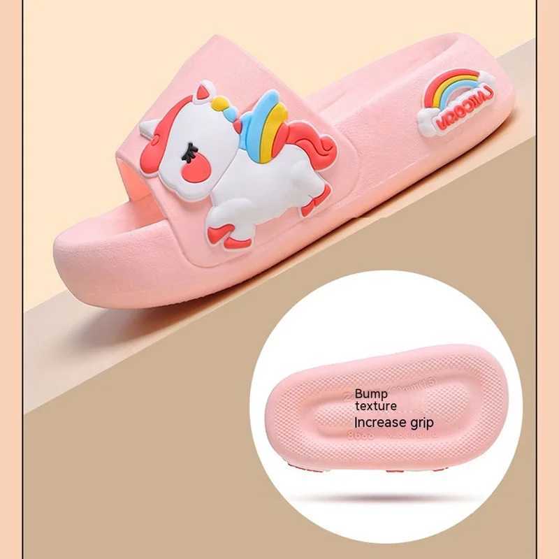 Childrens Slippers Summer Girls Indoor Home Soft Bottom Cartoon Cute Unicorn Baby Little Girl Stepping Shit Feeling SlippersT250311