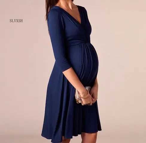 Nursing Dress Top V Collar Breastfeeding Long Sleeve Women Winter for Feeding Maternity Pregnancy Clothes Plus SizeT250311