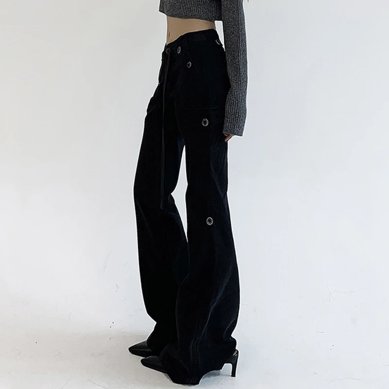 Rockmore Brown Low Rise Flare Jeans Suitable for Womens Street Clothing Y2K Aesthetic Product Retro Denim Trouser Grunge Fairycore 250311