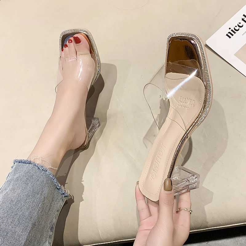 2024 Womens Transparent High Heel Sandals Summer New Collection Womens Crystal Shoes Womens Fi Casual Slippers WomensXJ250311
