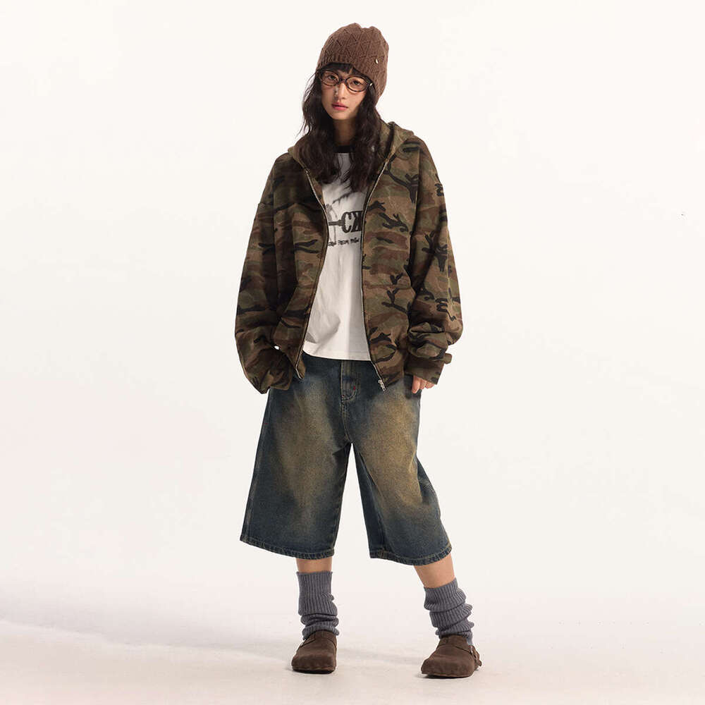 Jiayiku Men's 2025 Spring New American Street Camouflage Jacket Couple's Cardigan Zipper Hoodie