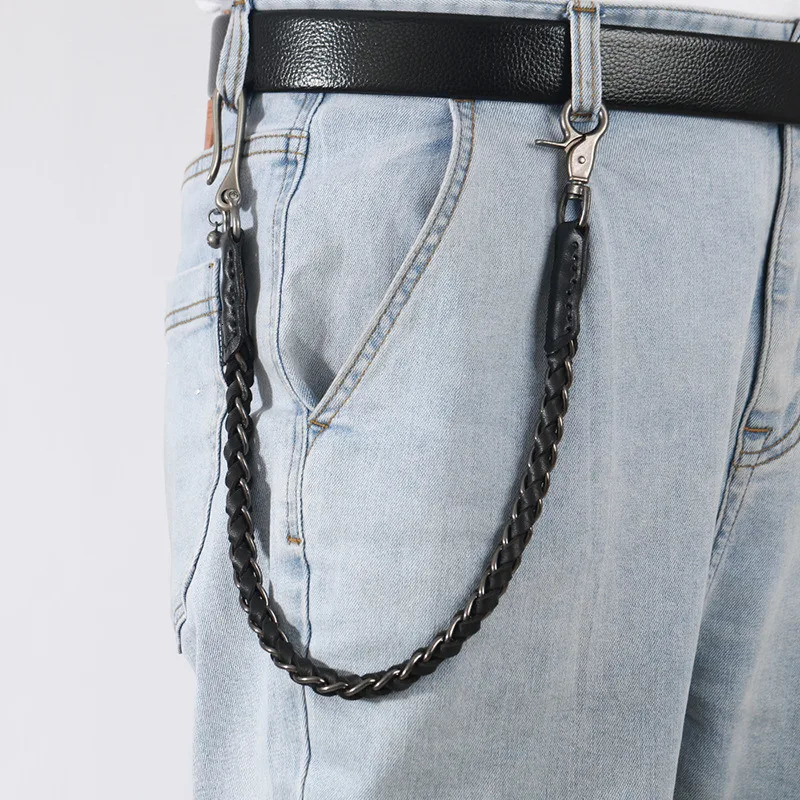 Punk Rock Leather Metal Pants Waist Chain Men Women Key Chain Big Ring Wallet Keychain Jeans Unisex Hip-hop Jewelry Gift 250303