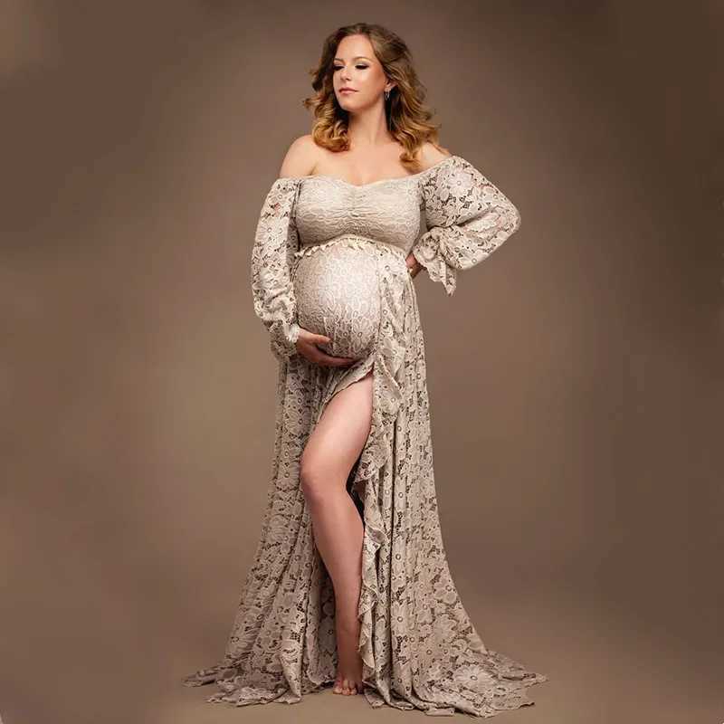 2 in 1 Boho Maternity Photography Outfit Dress Bohemian Pregnancy Photo Shoot On Pregnant Tulle Woman Floral Lace Dresses X250224