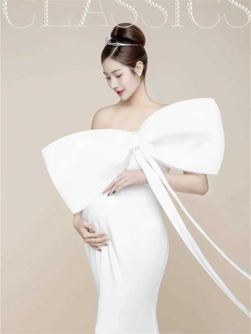 Big Bow Style Maternity Evening Dress For Baby Shower Party Pregnancy Maxi Gown Photography Pregnant Women Photo Shoot Prop X250224
