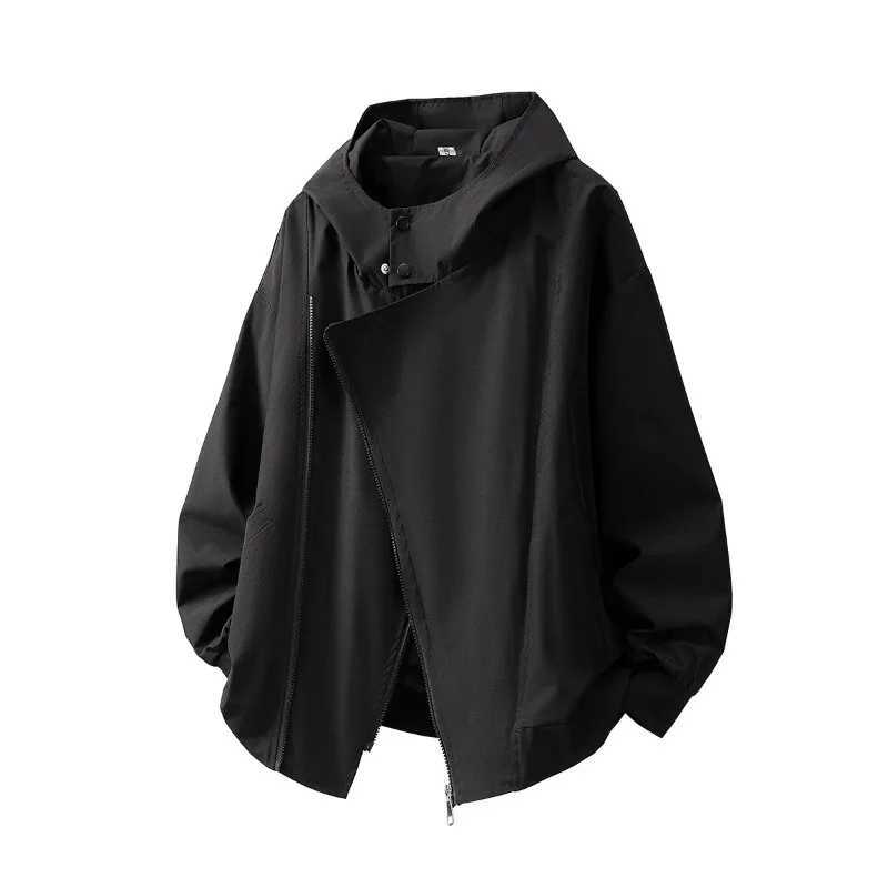 2025 Spring Mens Jackets Double Zippers Design Windbreaker Solid Color Casual Outdoor Hooded Jacket Sport OuterwearT250311