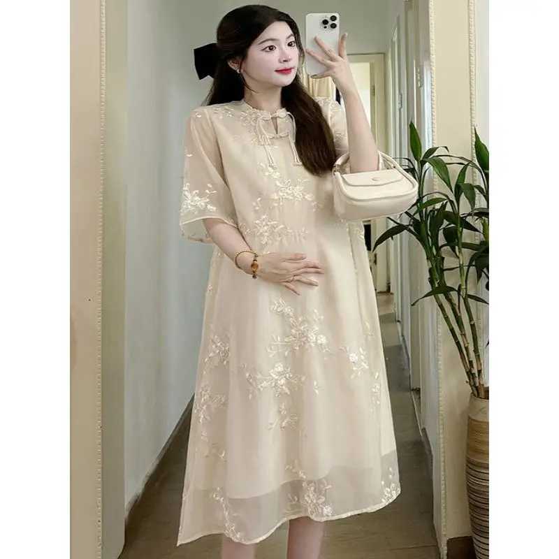 Chinese Embroidered Improved Hanfu Maternity Dress 2024 Summer Fashion Loose Maternity Dress Pregnant womens long dress LF902T250311