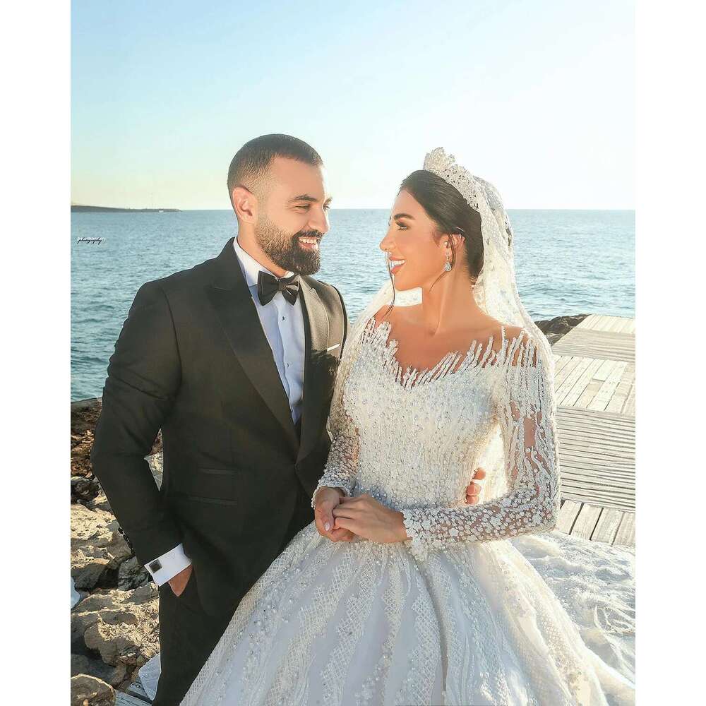 Long Sleeve Laces Beading Bridal Dresses, Royal Sexy Ball Gown, Glitter V Neck, Custom Made Dress