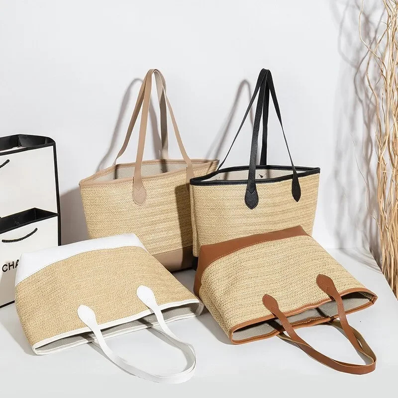 Fashion Simple Underarm Package Versatile Straw Braid Color Clash Large Capacity Casual Single Shoulder Tote Bag 250311