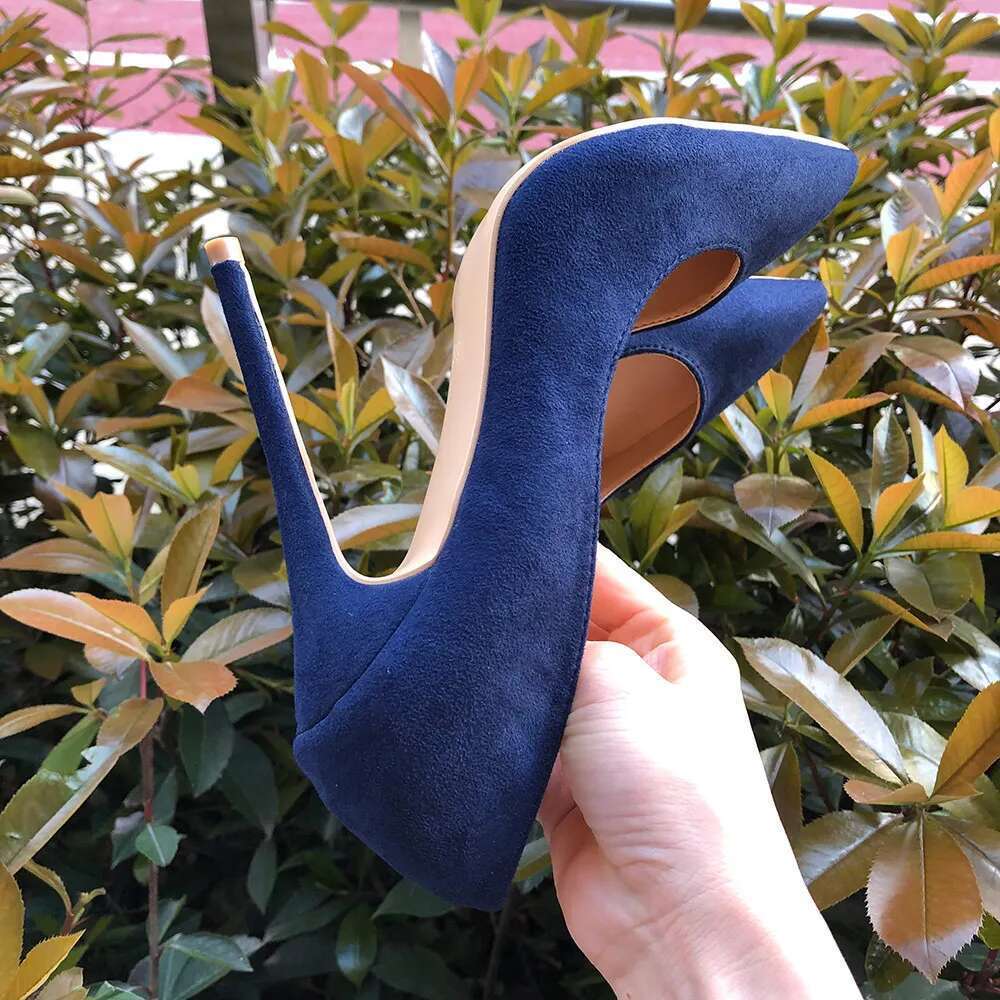 High Heel Veowalk Navy Blue Women Synthetic Suede High Heels Pointed Toe Slip On OL Ladies Stiletto Pumps Cm Fashion Wedding Shoes