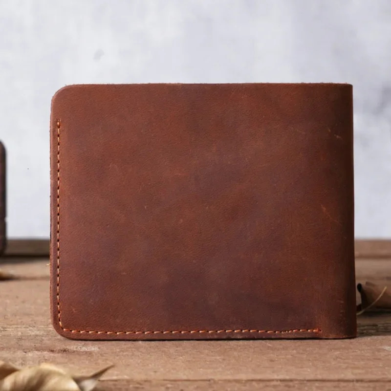 100% genuine leather retro mens insertion folding wallet picture coin ultrathin commercial currency credit card ID holder 250311