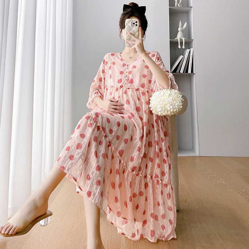 2025 Summer Plus Size Pregnant Womens Dresses Half Flare Sleeve Sweet Ruffles Patchwork Maternity Dobby Dress Pregnancy ClothesT250311