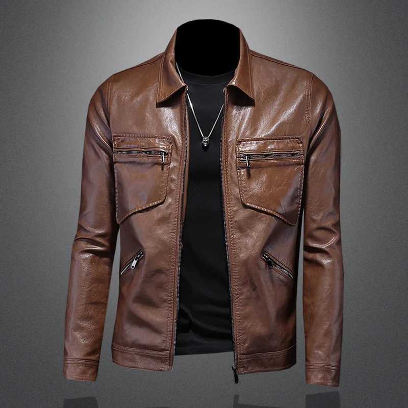 2024 Autumn and Winter New Mens Fashion Handsome Trend Business Leisure Lapel Motorcycle Leather Coat Slim Stylish Man M-4XLT250311
