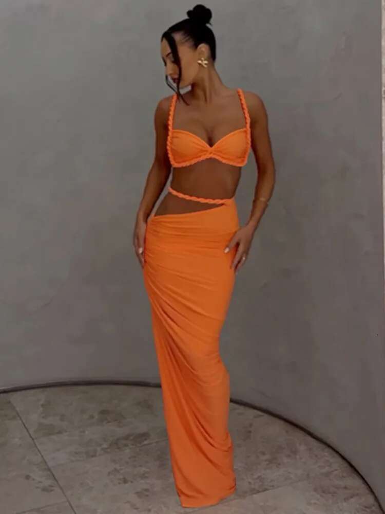 Sexy Women Summer Bikini Blue Contrast Vest Set Sleeveless High Waist Slim Fit Skirt Suit Beach Lady Chic Vacation Swimwear
