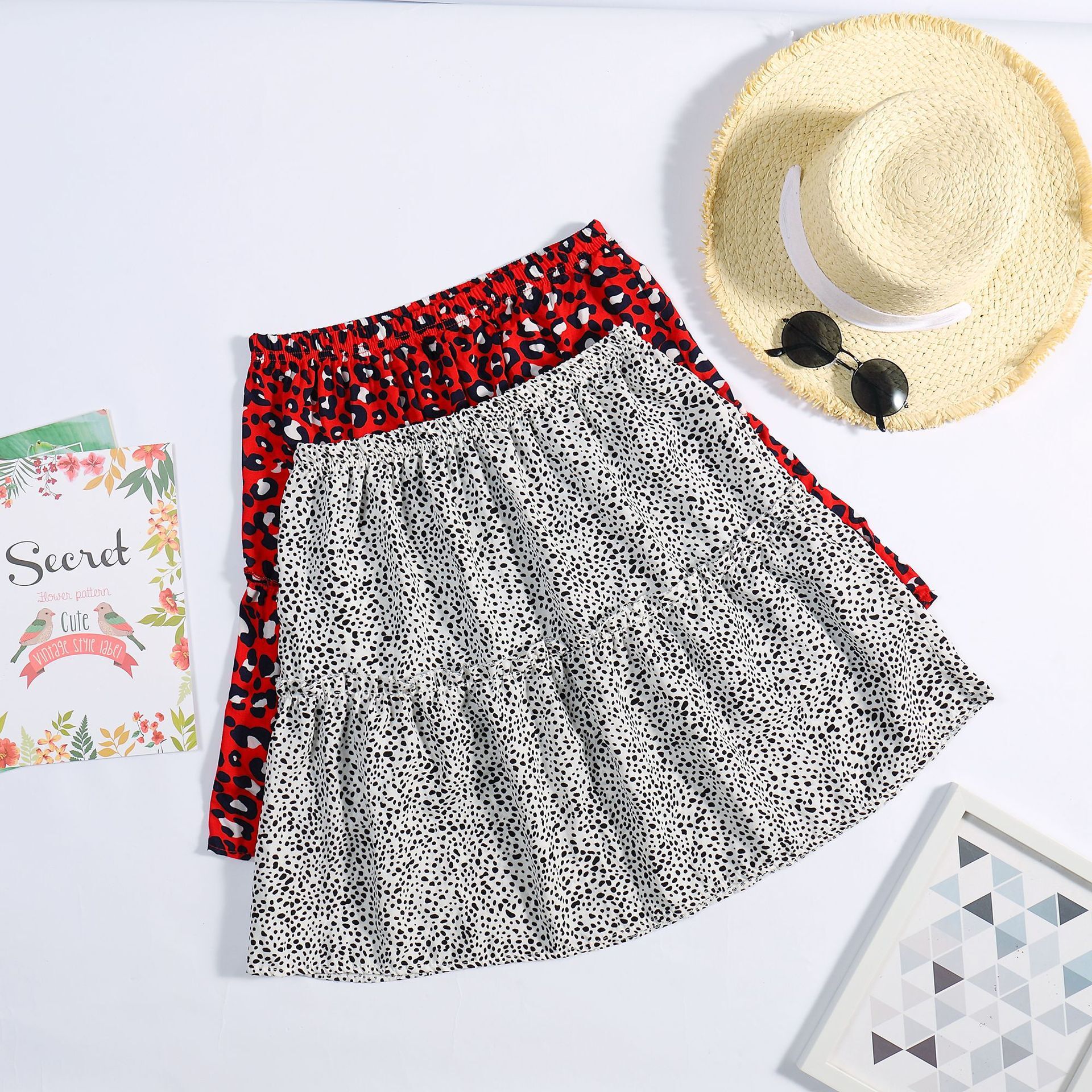 Women's Beach Vacation Printed Ruffled Hem With Elastic Rope, Women's Half Length Skirt, A-Line Skirt