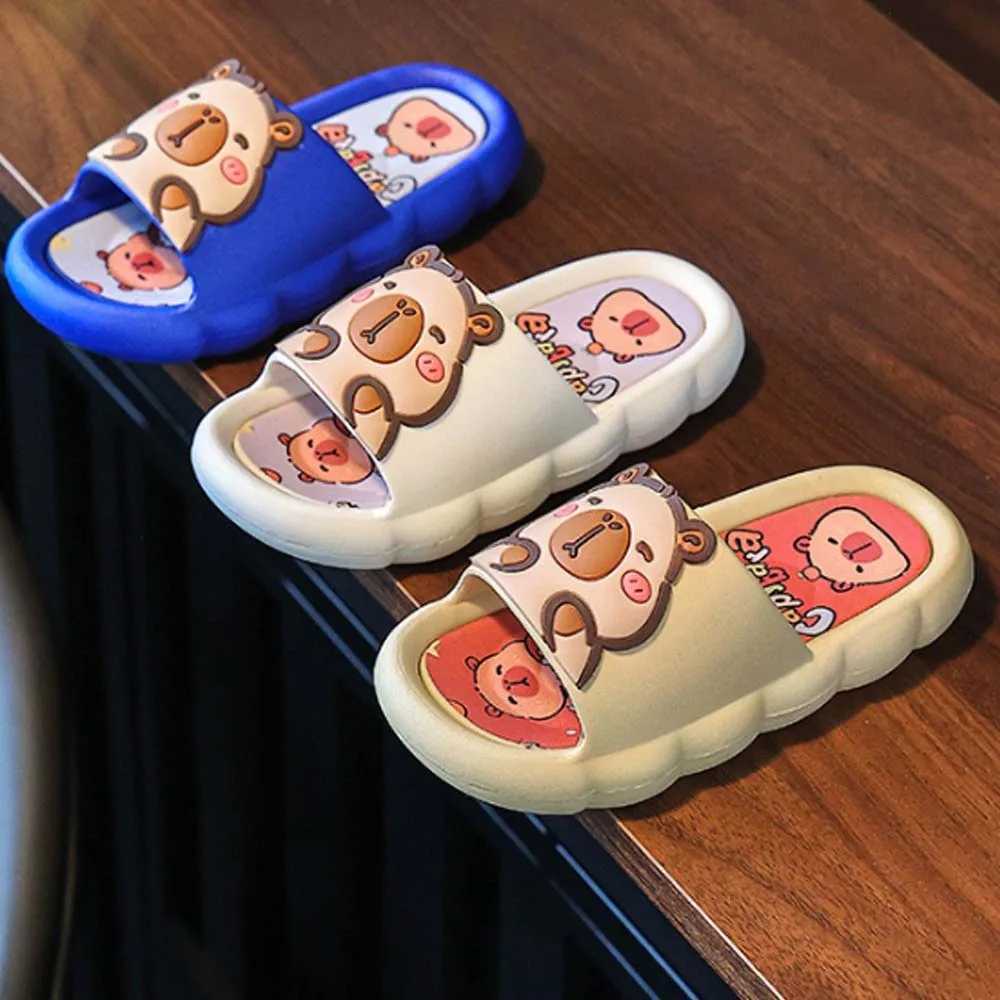 Cute Capybara Design Thick Sole Children Slippers Slides Bathroom Beach Indoor Sandals Summer Cartoon Kids ShoesT250311