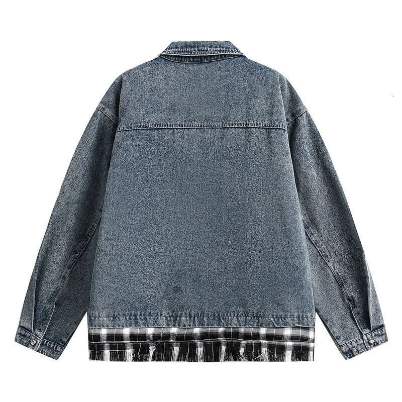 2025 American Plaid Splicing Fake Two Piece Denim For Men, New Trendy Brand Design, Couple Jacket