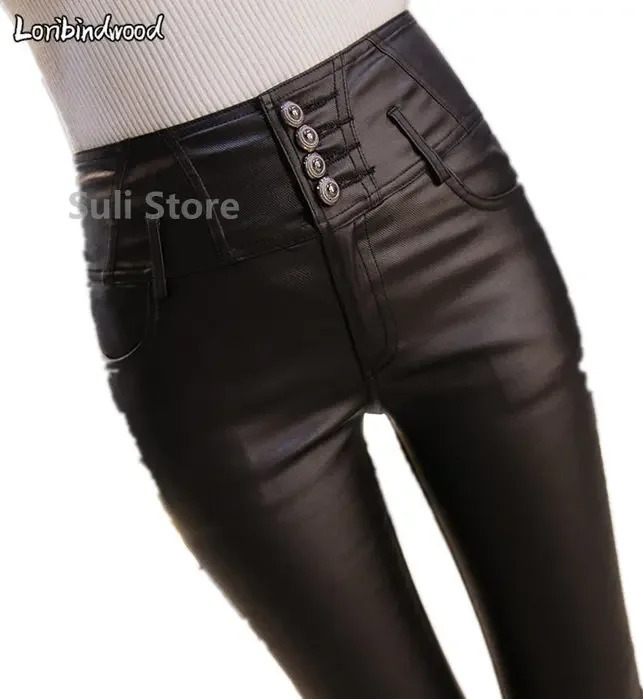 Winter Warm Womens Pants Direct Womens PU Leather Velvet Trouser Elastic Pencil Tights Womens Tights 250305Z