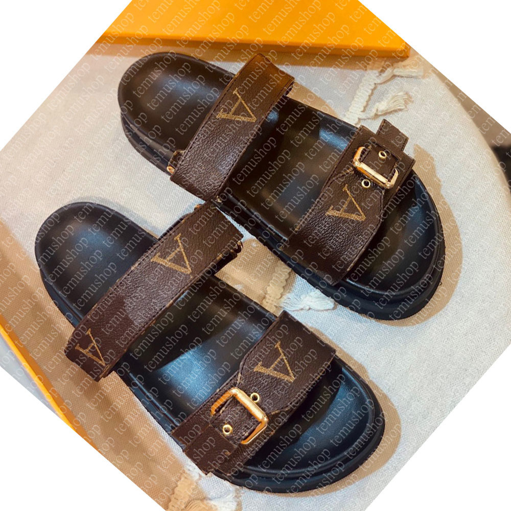 Designer sandals Bom Dia Genuine Leather Slipper Casual Shoe summer beach gladiator Mules hasp New womans Flat Slide luxury Designer Sliders sandale 35-45 007