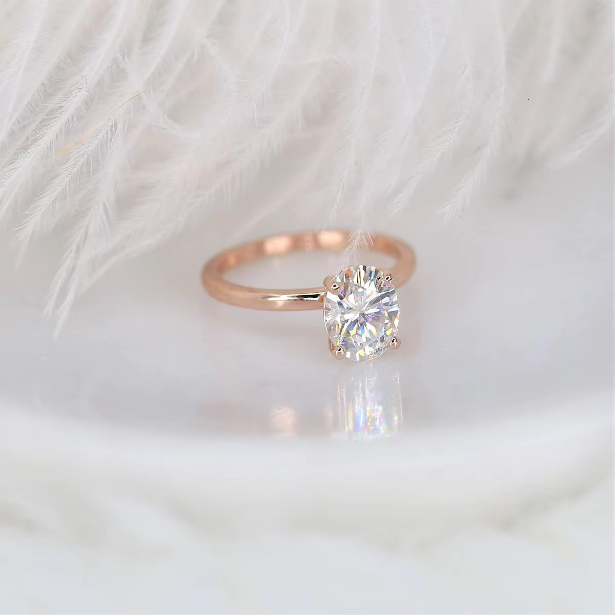 Natural Moissanite Oval Cut White Gemstone With 14k Rose Gold Ring for Women and Girl and Making Jewelry for Her