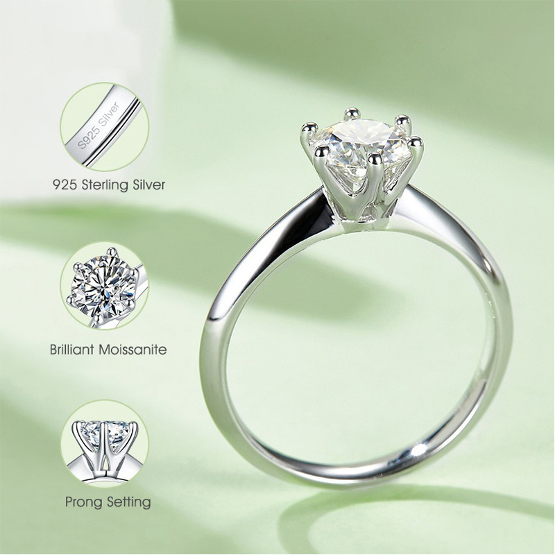 sterling sier designer for women 1-3CT moissanite fashionable womens classic six claw dia ring girls wedding engagement jewelry gift