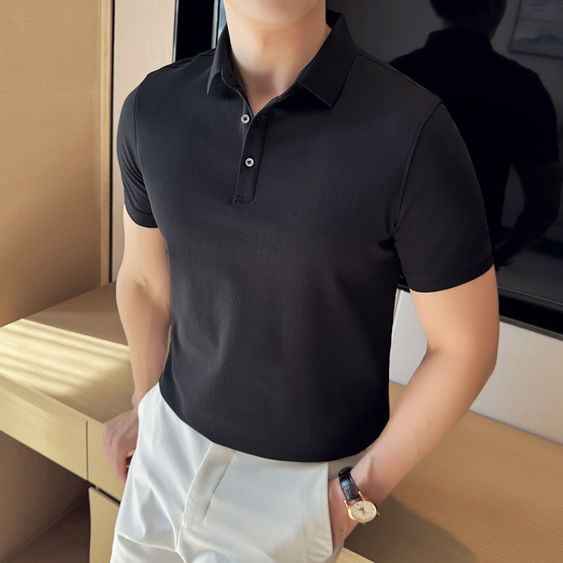 Cool Short Sleeve Polo Shirt Men, Ice Silk Drop Feeling, Business Light Luxury, Summer No Heat, Solid Color T-shirt for Men tracksuit