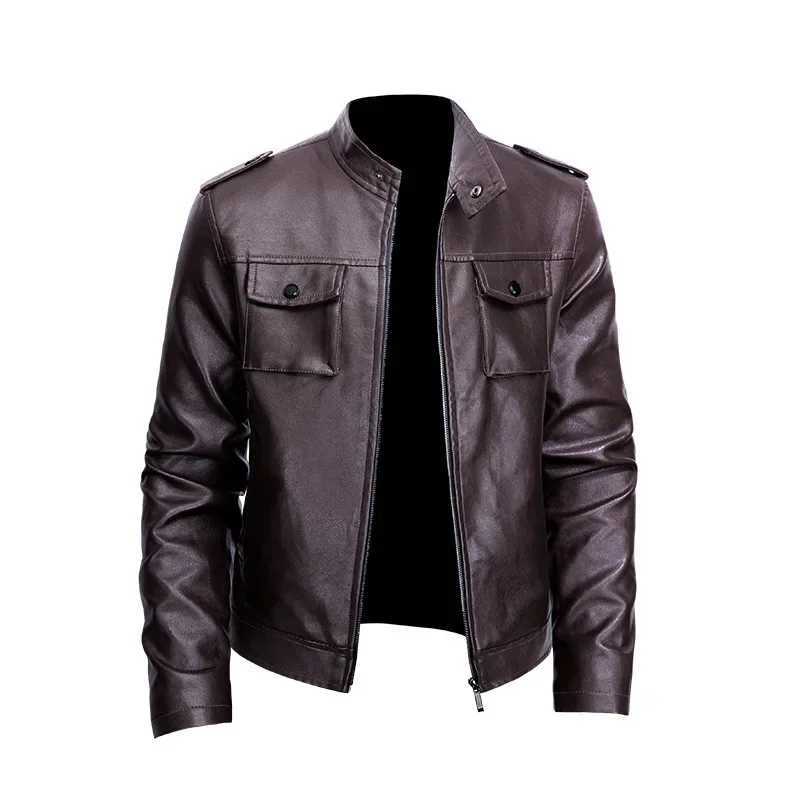 Mens Autumn and Winter New Business Trend Korean Edition Standing Collar Motorcycle Leather Jacket Youth Handsome CoatT250311