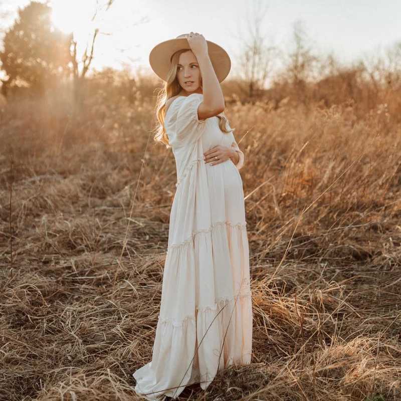 Boho Gown Maternity Photography Long Dress Clothes Pregnant Women for Baby shower Photo Shoot Dress Props AccessoriesT250311