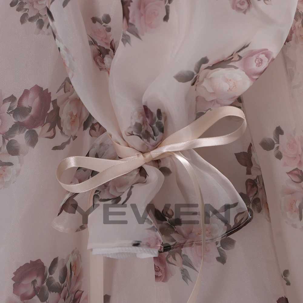Print Floral Off Shoulder Front Slit Silk Organza Maternity Photoshoot Gown Long Train Dress for Pregnant Woman YEWEN YW240058 X250224