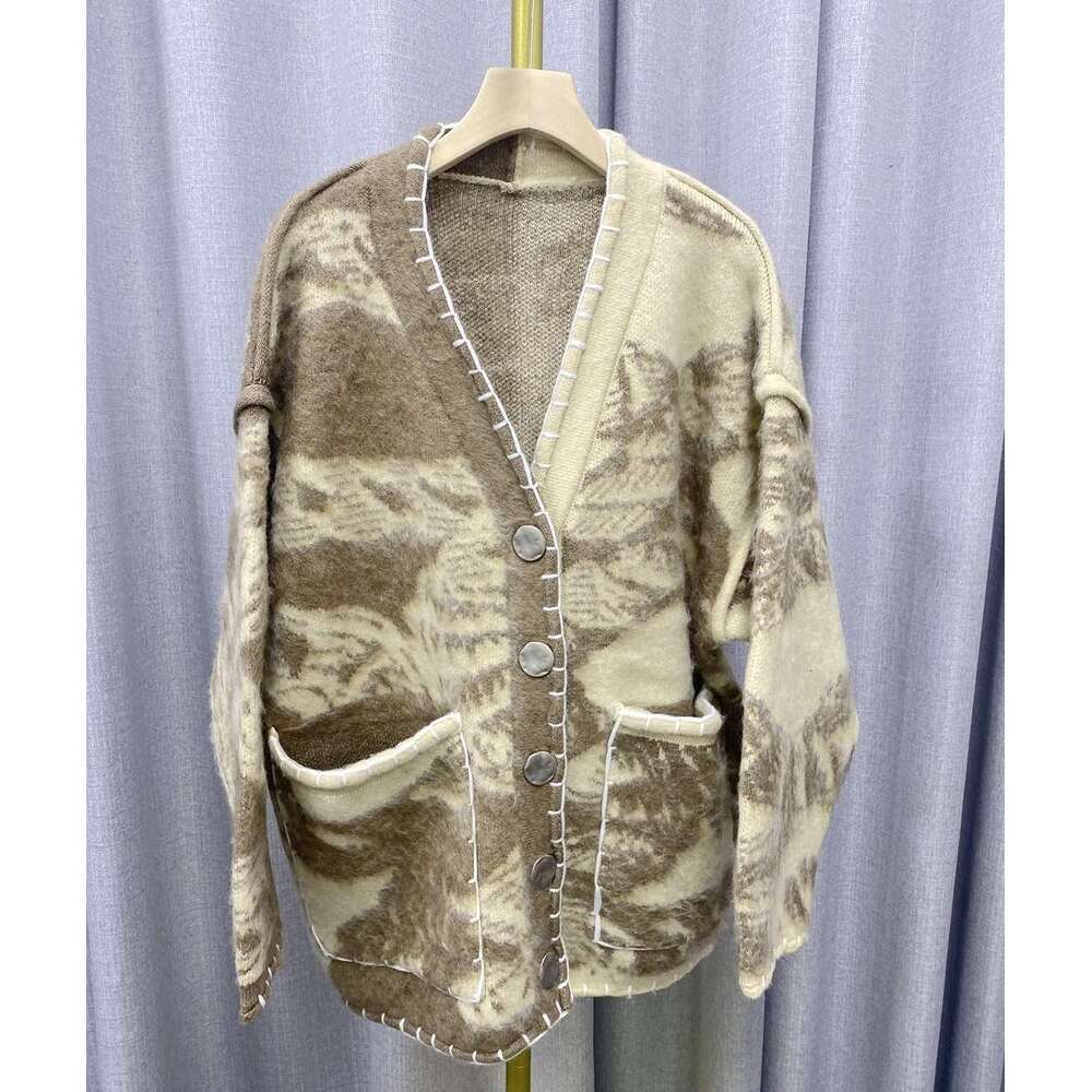 Australian Autumn Winter Totem Ethnic Style Knitted Cardigan, High-End Lazy Style, Loose And Medium Length Jacket