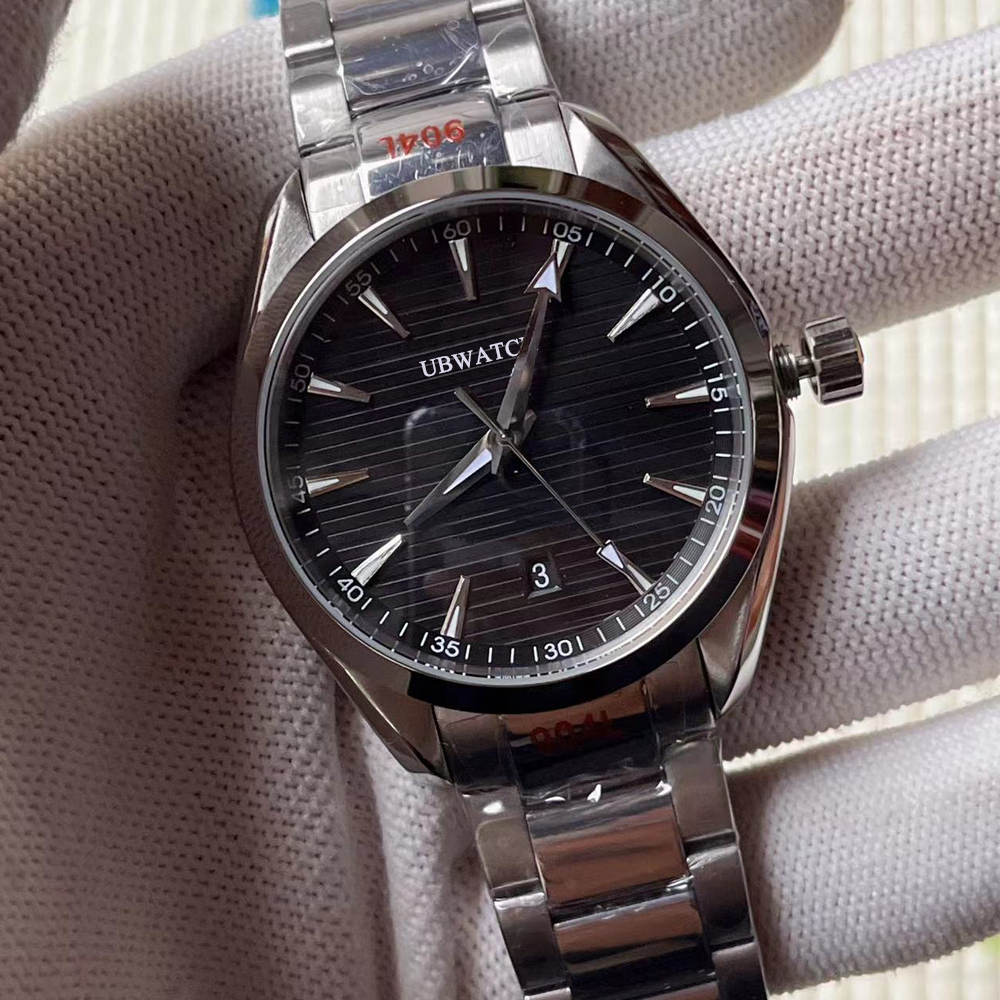 150M Style Black Dial Watch 40mm Automatic Mechanical Stainless Steel Glass Back Sports Sea Mens Watches