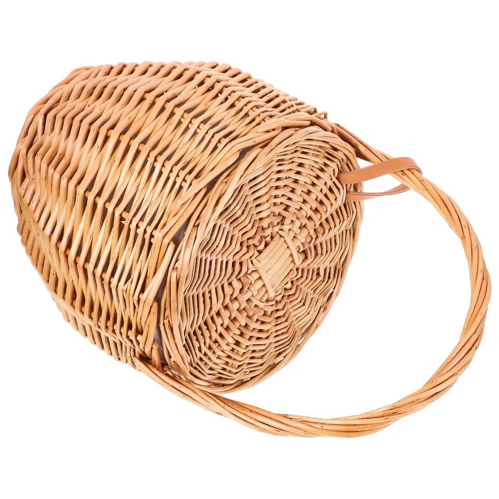 1 hand woven flower basket outdoor picnic basket fruit and vegetable container flower basket arrangement rack 20.5cm X250311