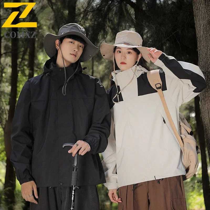 New Long Sleeve Outdoor Windproof Coats Waterproof Hooded Jackets Color Matching Zipper Couple TopT250311