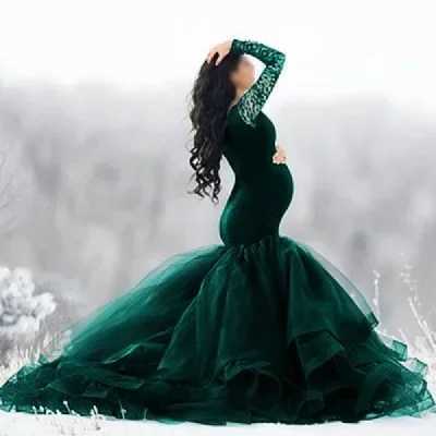 Sexy lace strapless maternity dress photography prop Maxi dress patchwork mesh maternity dress photo shoot clothing X2502241