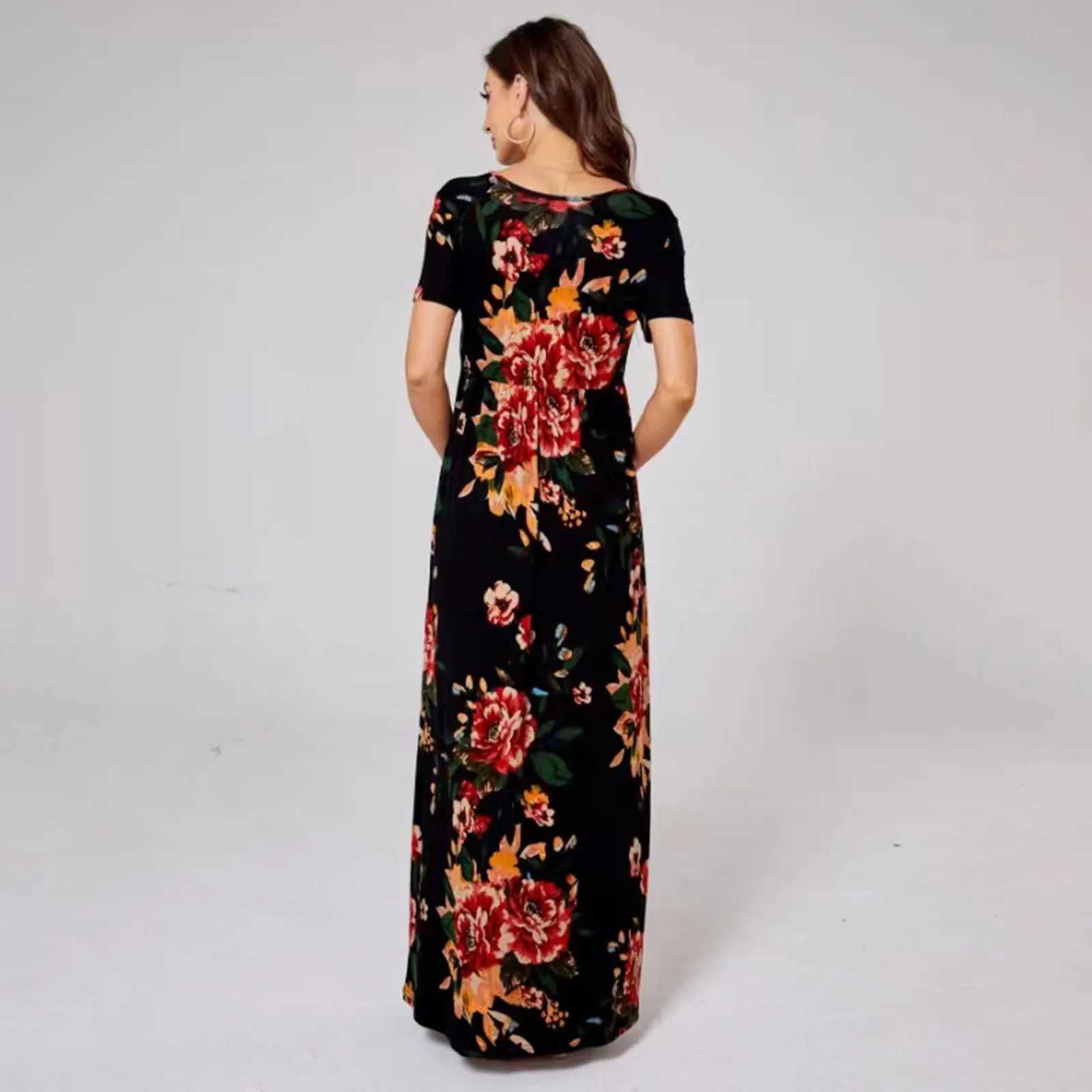 Womens Maternity Knit Dress Fashion Breathable Floral Short Sleeve DressT250311