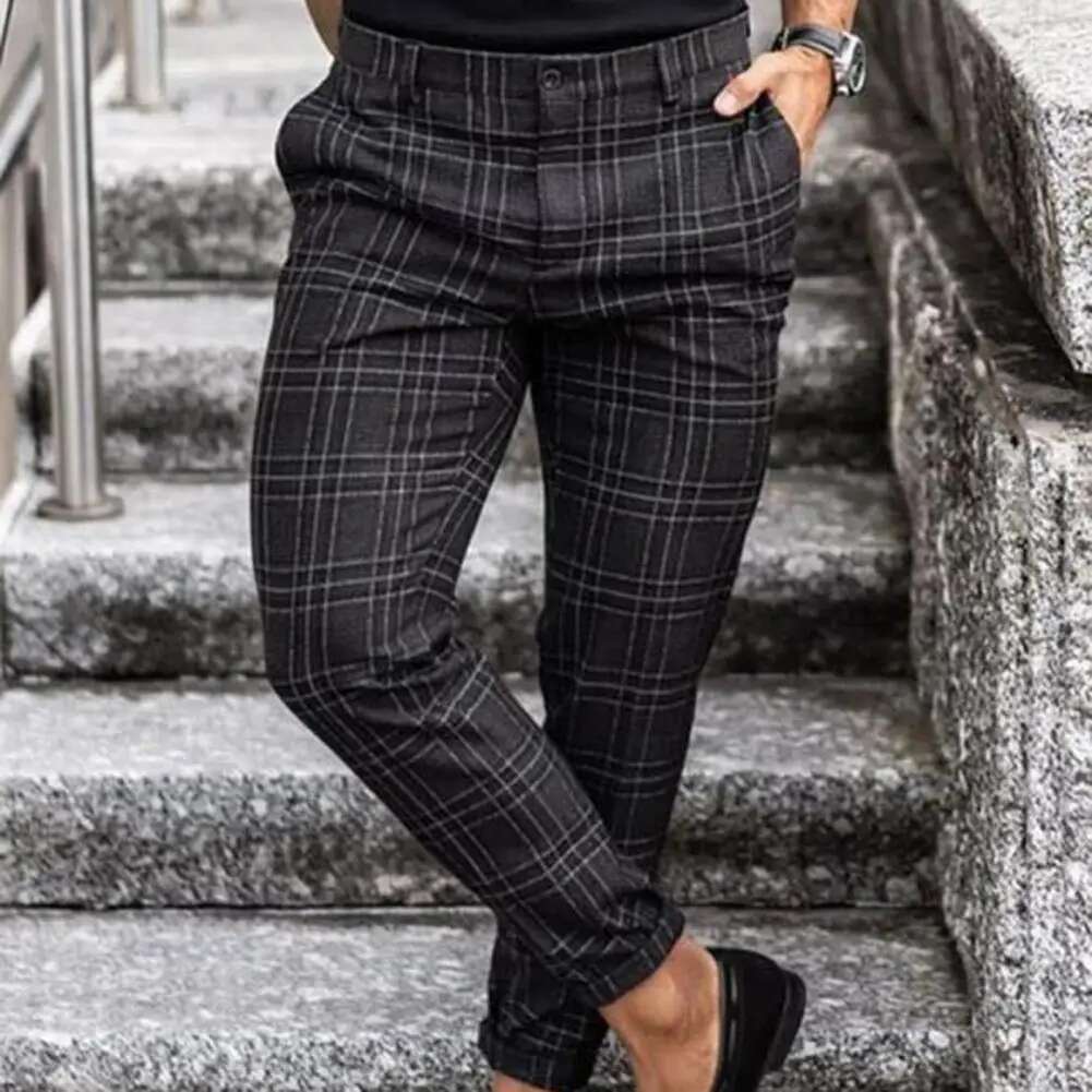 Grid Pattern Fashion Designer Trendy Men s Pants Grid Loose Autumn/winter Retro Men s Business Casual Straight Leg Slimming Pants Outdoor Casual Pants