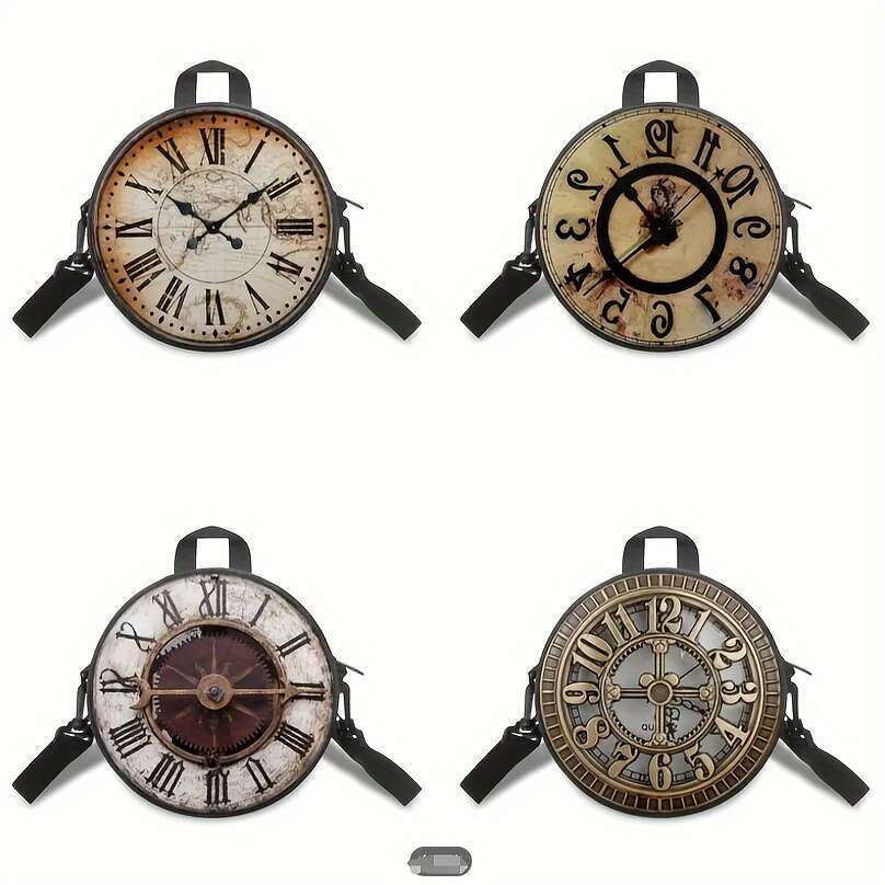 Antique Clock Design Round Crossbody Bag, Fashion Shoulder Bag for Women