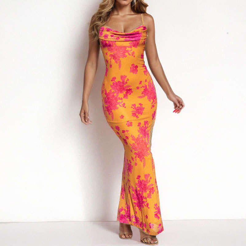 2025 Spring Women's Fashion Printed With Waist Collection, Sexy Hip Bag, Long Strap Dress For Women KLMY