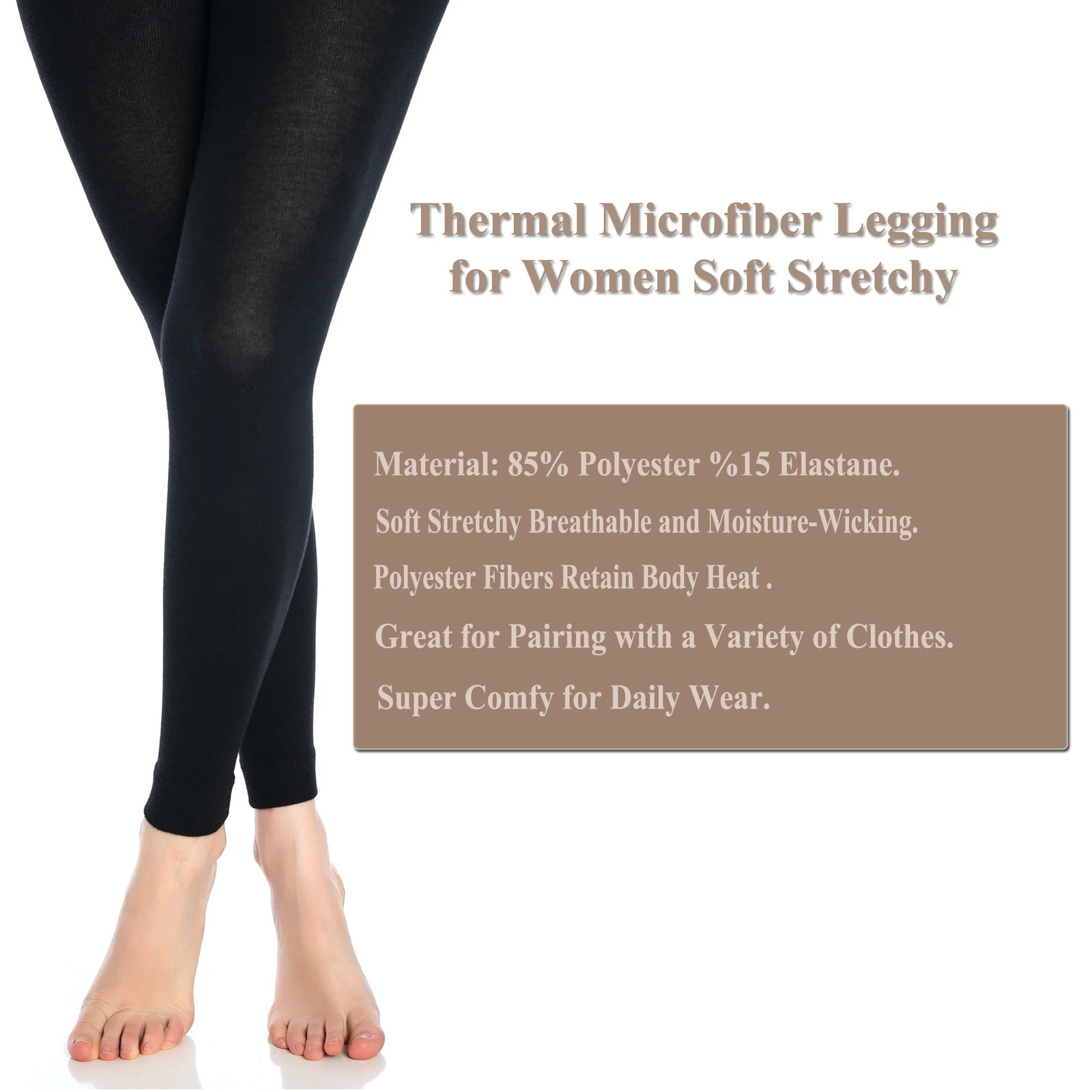 Black Thermal Leggings for Women Microfiber Soft Stretchy Full Legging 250310